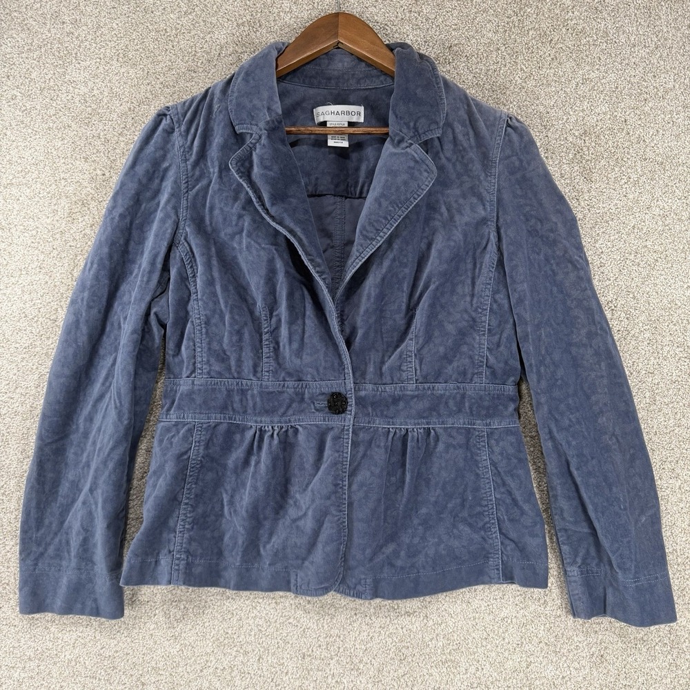 VTG Y2K Sag Harbor Blazer Powder Blue Floral Jacquard Cinch‎ Waist Sz 12 *Wear*